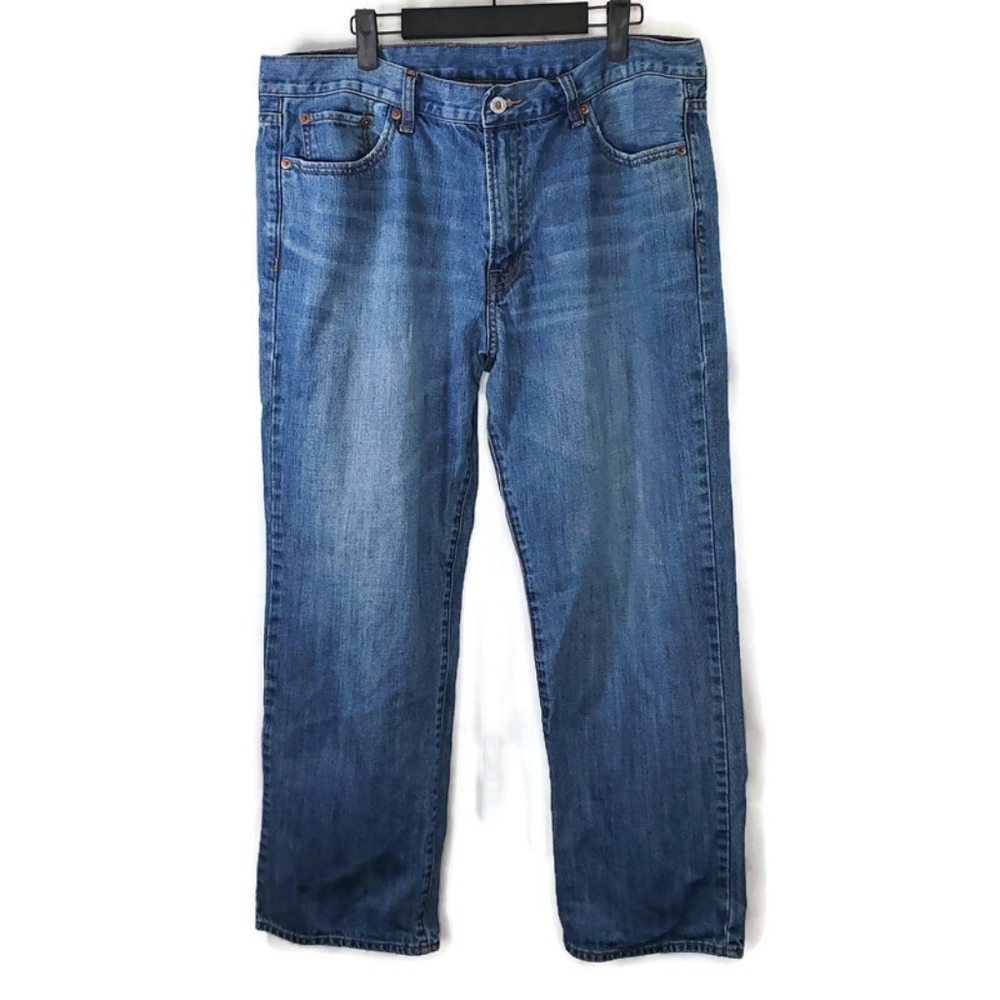 Men's Lucky Brand Short Inseam Straight Leg Denim Blue Jeans Size 36